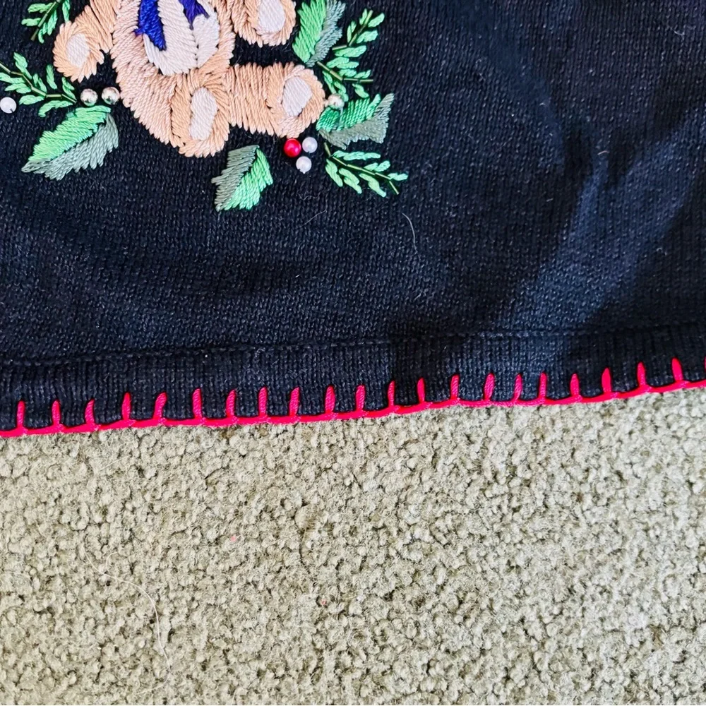 Victoria Jones Woman Sz 3x Black Cardigan Vest with Embroidered Holiday Design